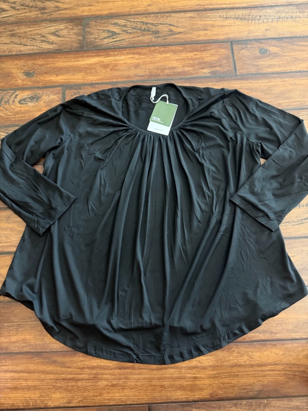 Pevrl NWT Gathered-Front Black Top with Relaxed Fit